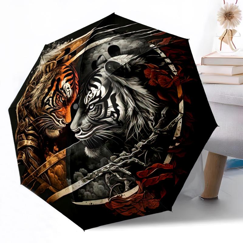 Yin Yang tiger himmelsk konst Utomhus Automatiskt Paraply Infällbar Design med 8 Ribbor Hållbarhet Lättvikt Perfekt Gåva för Vänner Familj