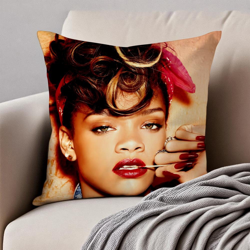 Bold RB Barbadian Singer RRihanna Cushion Cover Pillowcase Antidustmite Invisible Zipper Short Plush Sofa Cushion