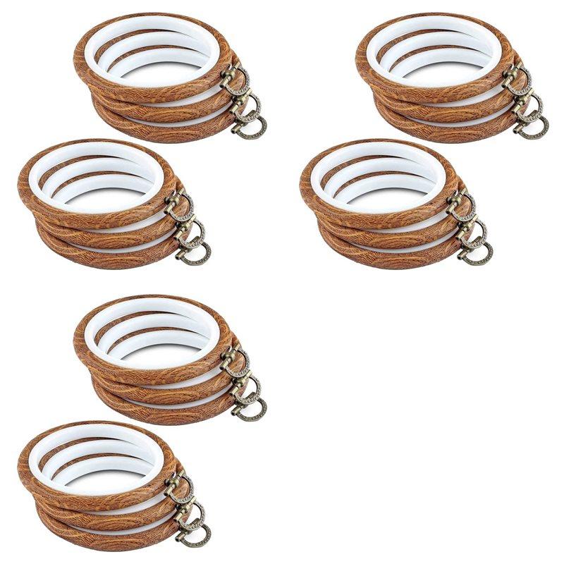 Premium-18Pcs Embroidery Hoops 3.93 Inch Round Embroidery Frame With Metal Ring Imitated Wood Embroidery Circle Embroidery Hoop