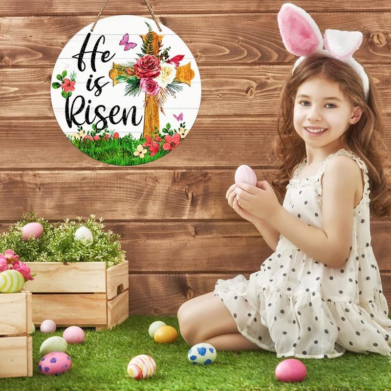 He Is Risen Door Sign Easter Decorations Indoor He Is Risen Easter Decor Hanging Decorations Christian Jesus Wood Door Hanger for Wall Home Outdoor