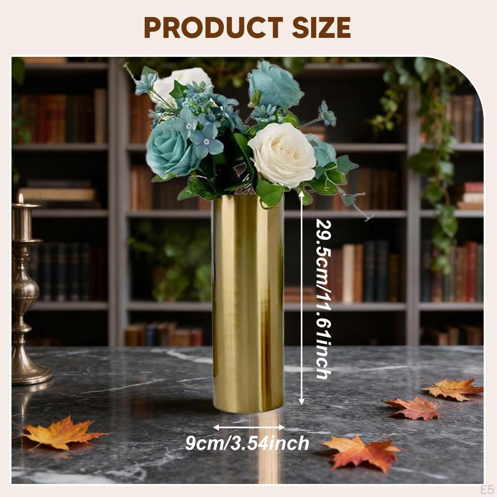 Metal Cylinder Vase Tall Decorative for Bedroom Corner Table Centerpiece Dining Festive Flower
