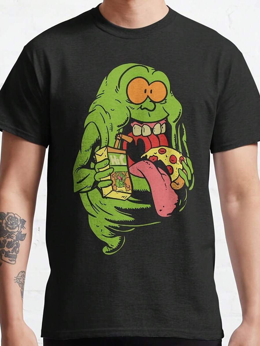 

Ghostbusters Unisex Crew Neck T-Shirt With Playful Slime And Pizza Patterns S
