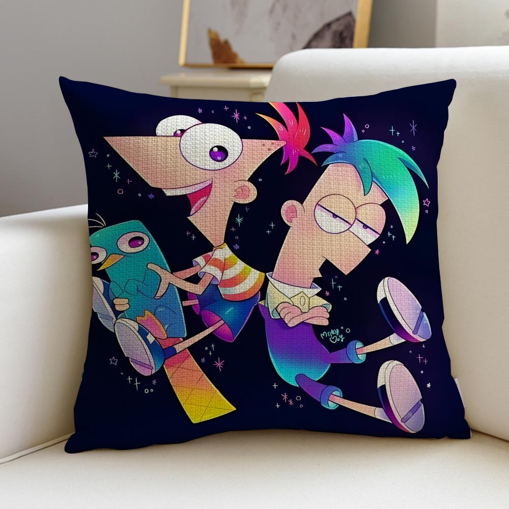 Creative PPhineas and FerbS Cushion Cover Breathable and skinfriendly linen pillowcase square removable and washable cushion