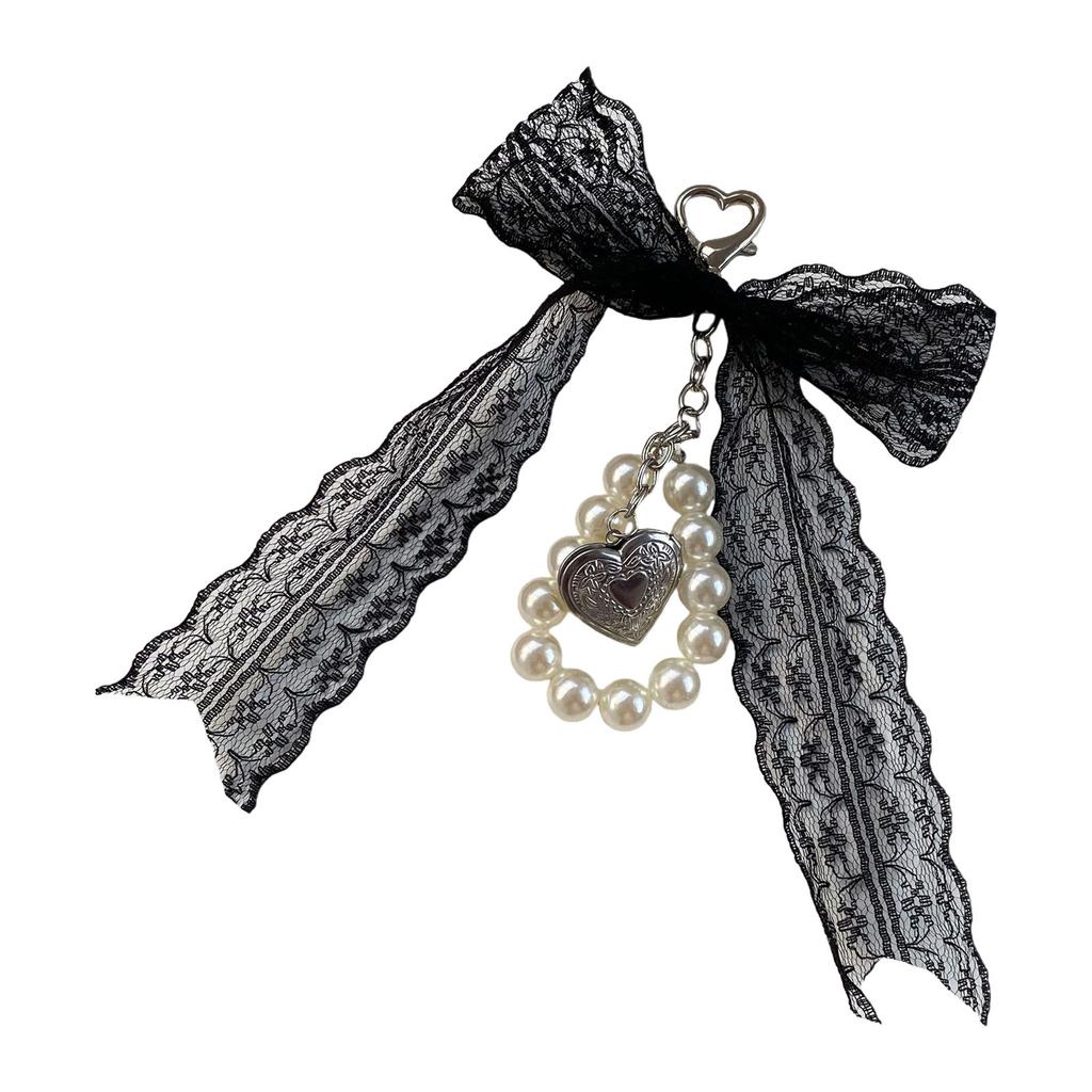 Pearls Embellished Bag Charm Keychain For Women Fashionable Bowknot Heart Keyring Stylish Everyday Accessories
