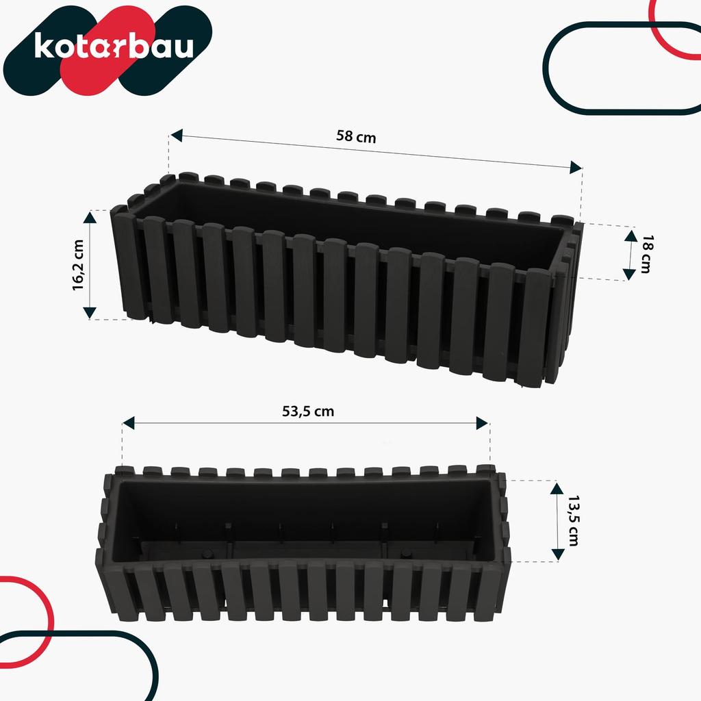 Flowerpot Balcony Terrace Box With Hooks Irrigation System Gray 60Cm