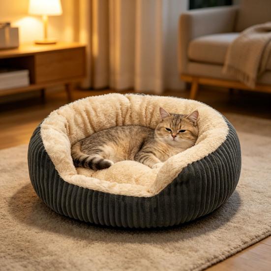 Flannel Cat Bed Thickened Filling Soft Velvet Cat Nest Washable Anti-Slip Moisture-Proof Bottom Warm Pet Nest Bed