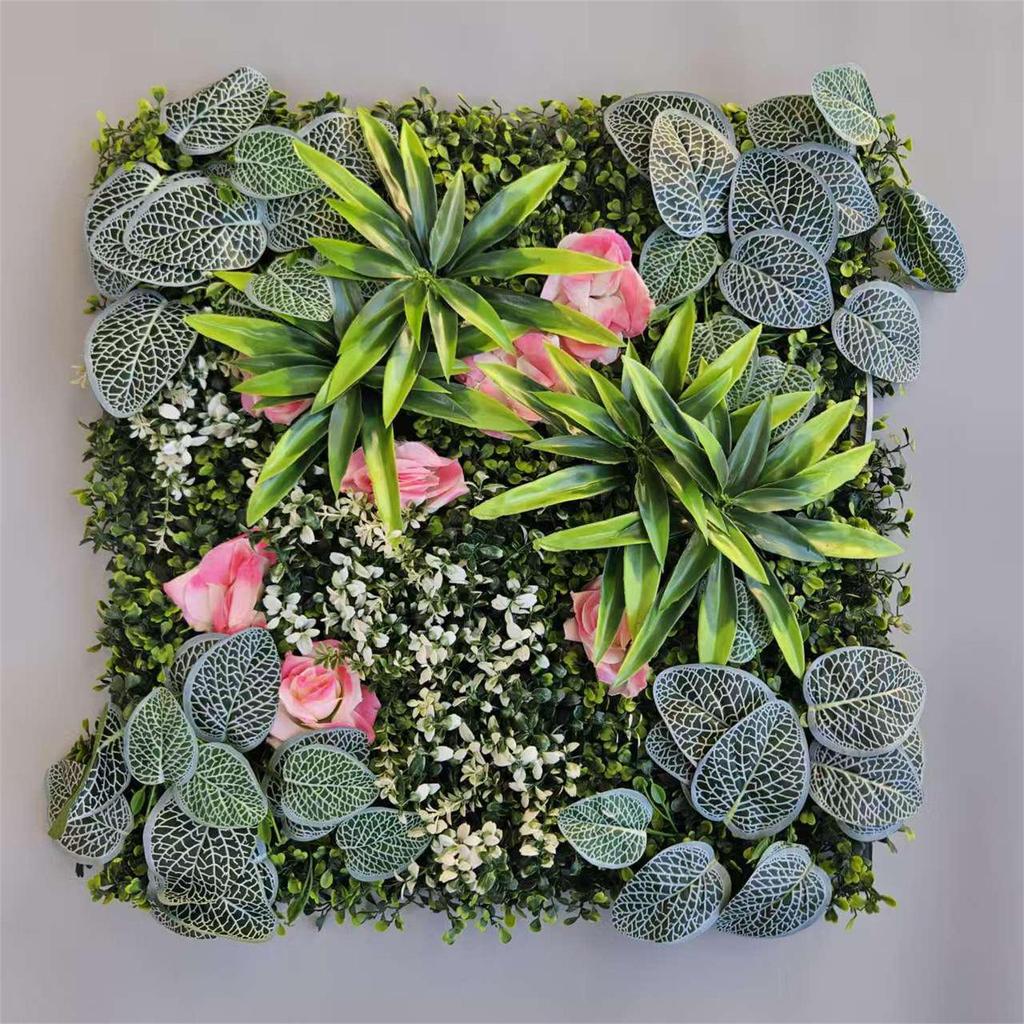 50×50cm Artificial Green Plant Wall - Plastic Vertical Garden, Fake Flower Wall, Synthetic Turf Background