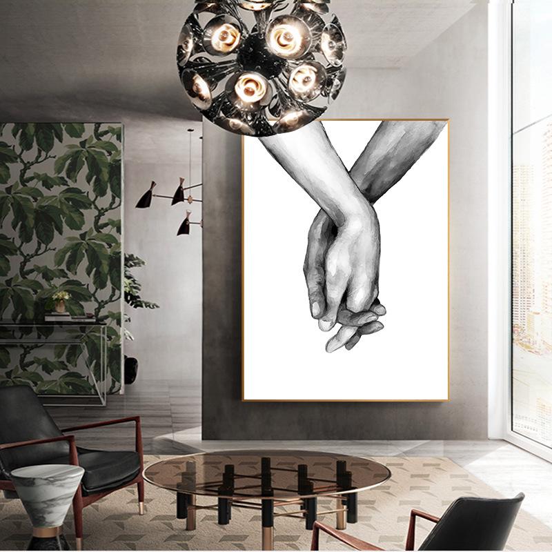 Nordic Grey & White Abstract Holding Hands & Feather Canvas Art for Living Room