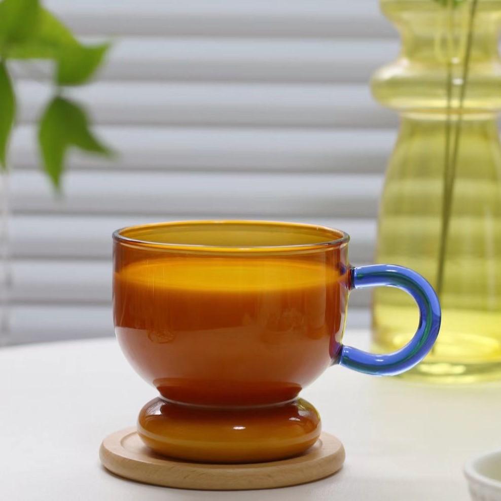 New Stained Glass Cup with Saucer Nordic Style Household Personal Coffee Cup with Spoon