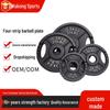 Painted Cast Iron Olympic Barbell Plates with Large Hole, Black Four-Rib Design for Gym Weightlifting & Dumbbells.