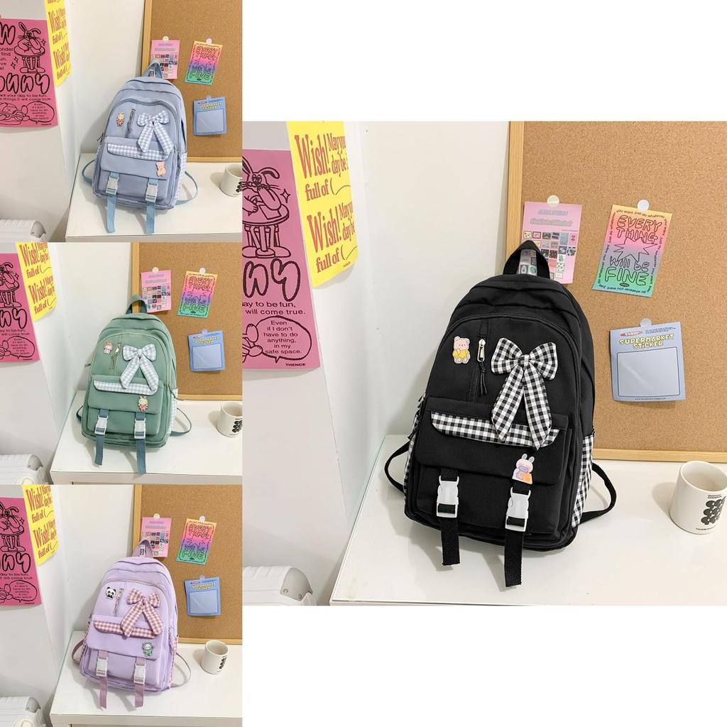 Cute Checkered Bow Decoration For Student Leisure Backpacks For School And Daily Use