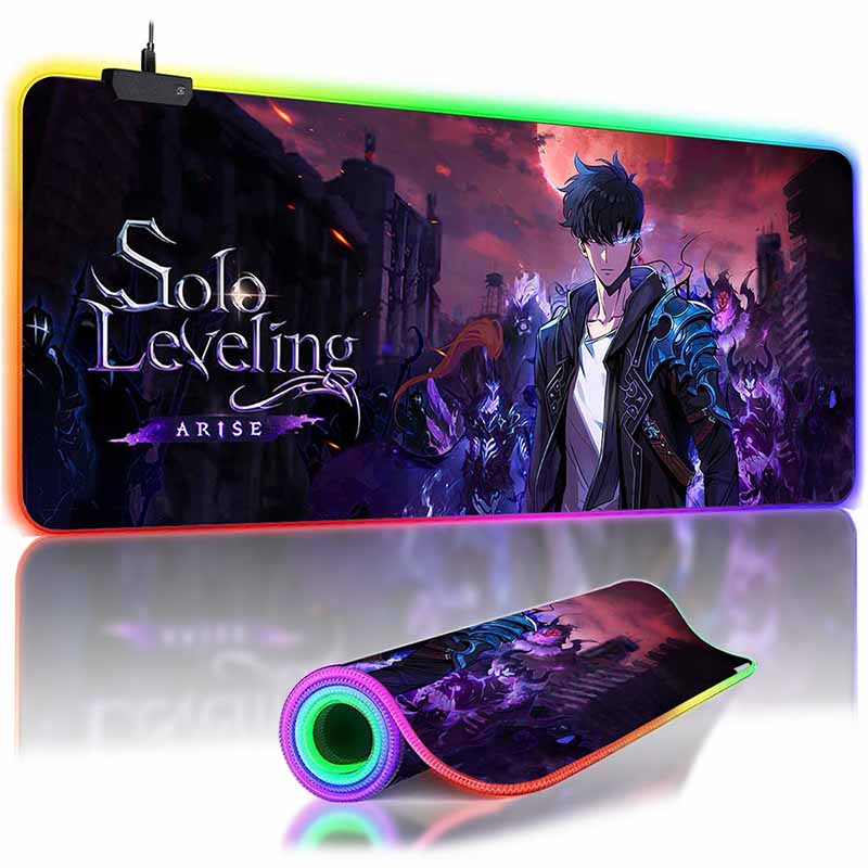 RGB Backlit Anime Solo Leveling Mouse Pad Cute Anime Grils Lager Gamer Accessories Overwatched Mouse Mat Non-Slip Keyboard Mat