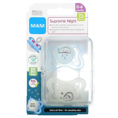 Supreme Nighttime, 0-6 Months, Blue/Clear, 2 Pack