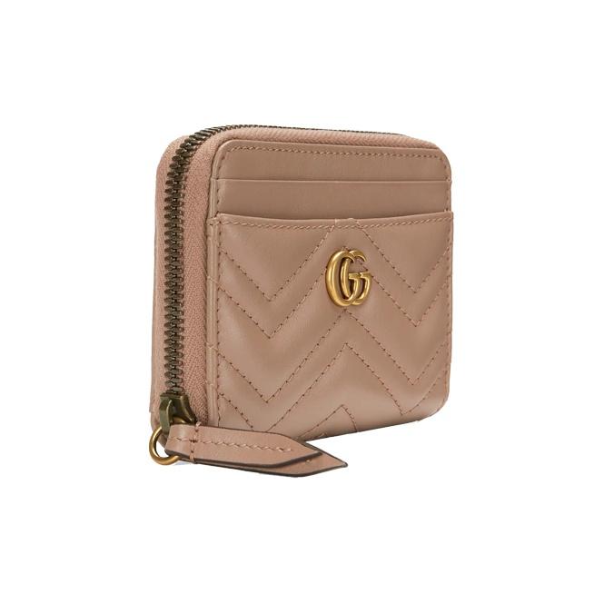 Gucci GG Marmont Quilted Zipper Leather Card Holder Coin Purse Women Wallets Gray Pink 671772-DTDHT-5729