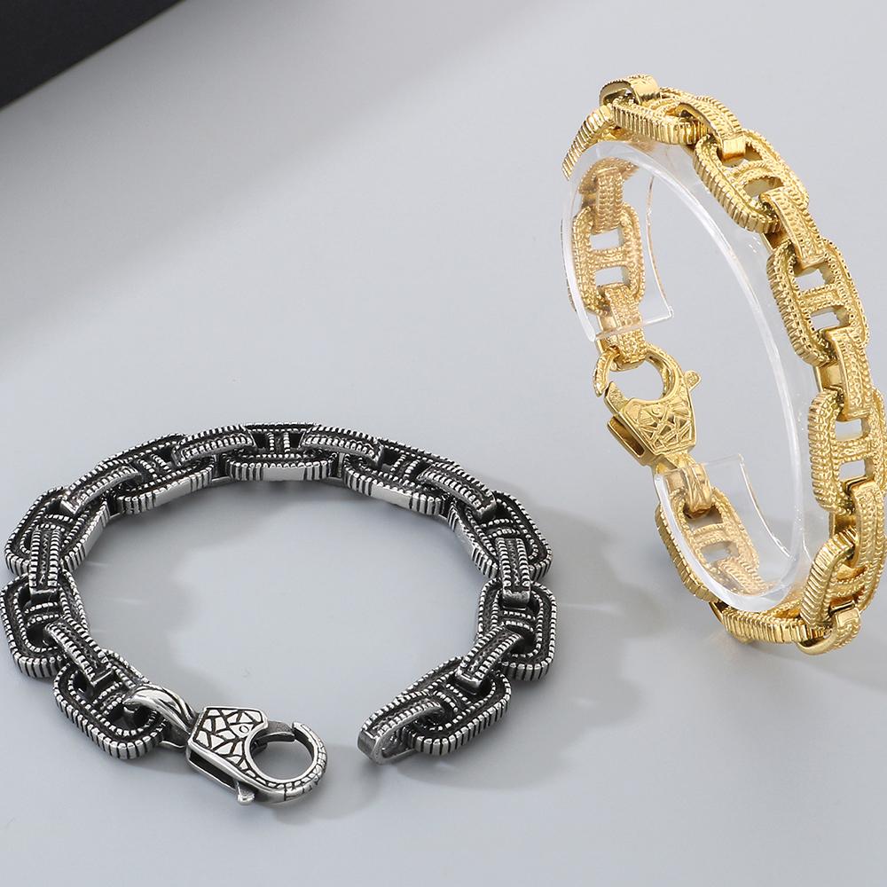 Vintage Solid Stainless Steel Man Bracelet for Men Cool 12MM Width Link Chain Bracelets Men's 20/23CM Long His Birthday Gifts