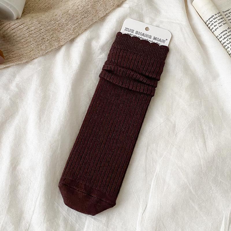 Female Autumn and Winter Warm Lace Straight Board Solid Color Thin Tube Stack Socks