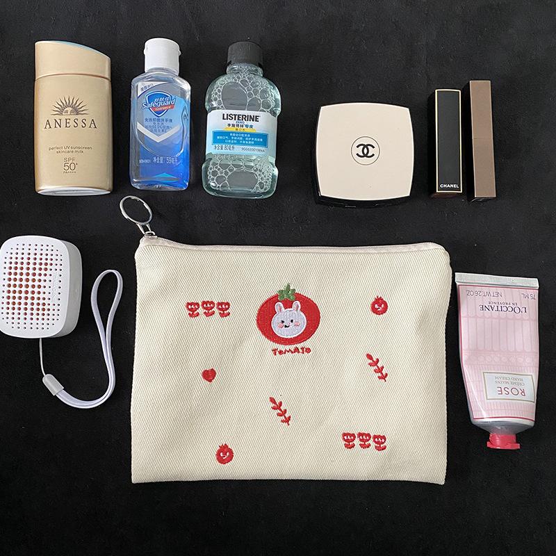 Women Canvas Cosmetic Bag Cute Embroidery Makeup Bags Girls Lovely Cloth Wallet Cotton Zipper Purse Storage Organizer Pencil Bag