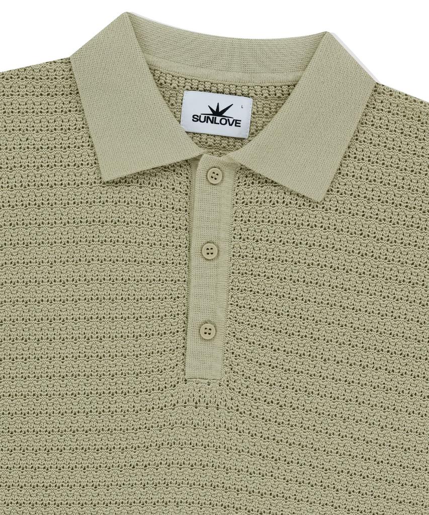 Sun Love Border Crochet Knit Polo Beige