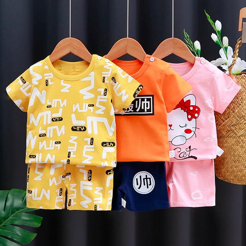 Kids Clothes Set Baby Boy Girl T-Shirt + Shorts Summer Clothing Cotton Cartoon Casual Boys Tracksuit Children Baby Clothes Set