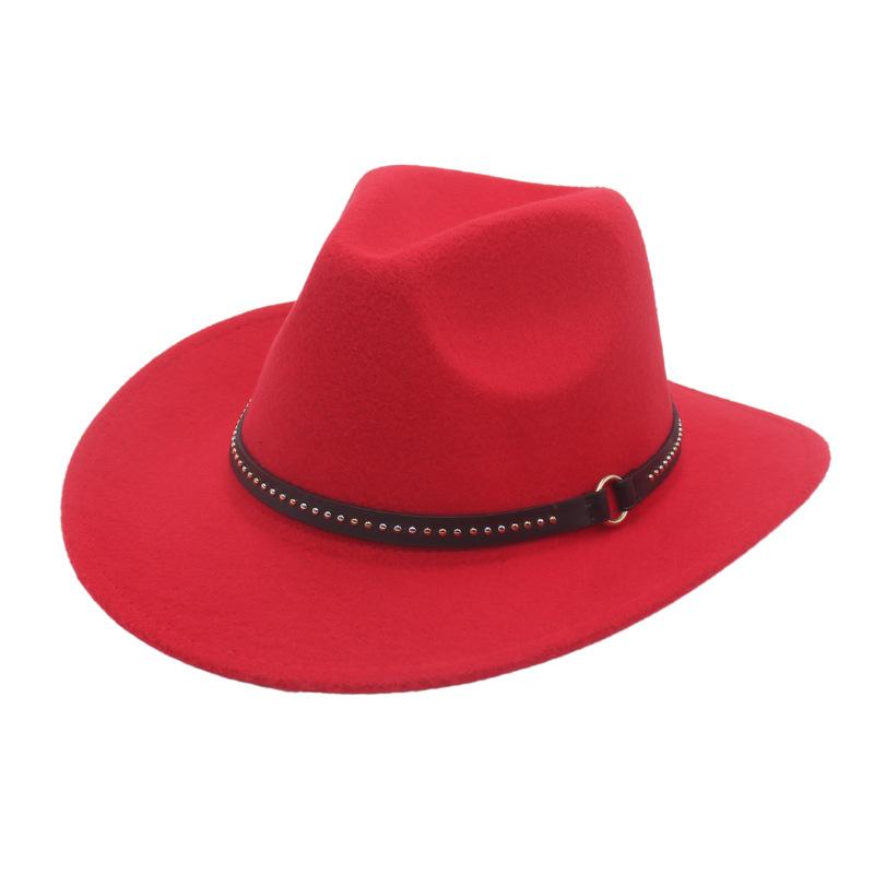 Rivet Belt Decorative Warped Edge Cowboy Hat Western Wind Curved Edge Top Hat Men'S And Women'S Hats