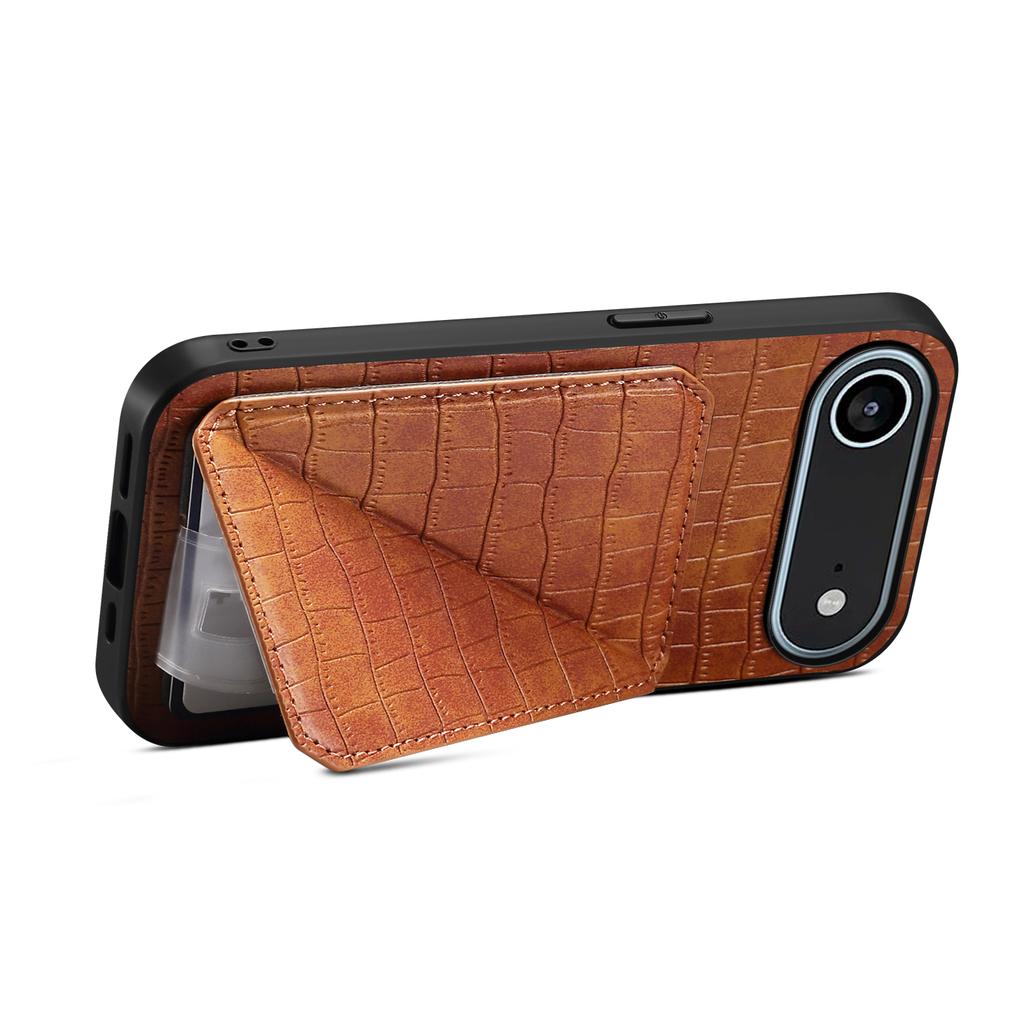 For iPhone 17 Air Case with Card Holder Leather+PC+TPU Crocodile Textured Back Cover