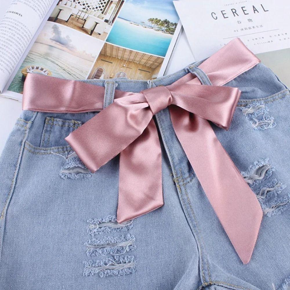 Waistbands Silk Scarf Solid Color Ribbon Knot Rope Fashion Long Scarf  Ladies