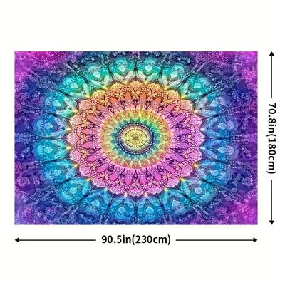 2D Vibrant Rainbow Mandala Tapestry Hippie Bohemian Living Room Background