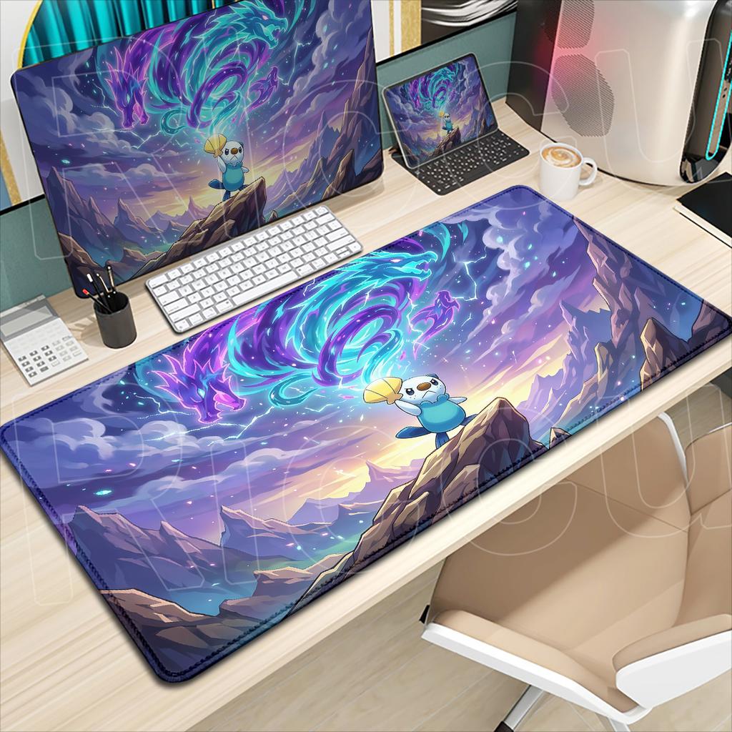 Grand Tapis de Souris pour Ordinateur Portable Gaming P-Pokemon Impression HD Tapis de Clavier en Caoutchouc Dessin Animé Mignon Oshawott 900x400mm Tapis de Souris