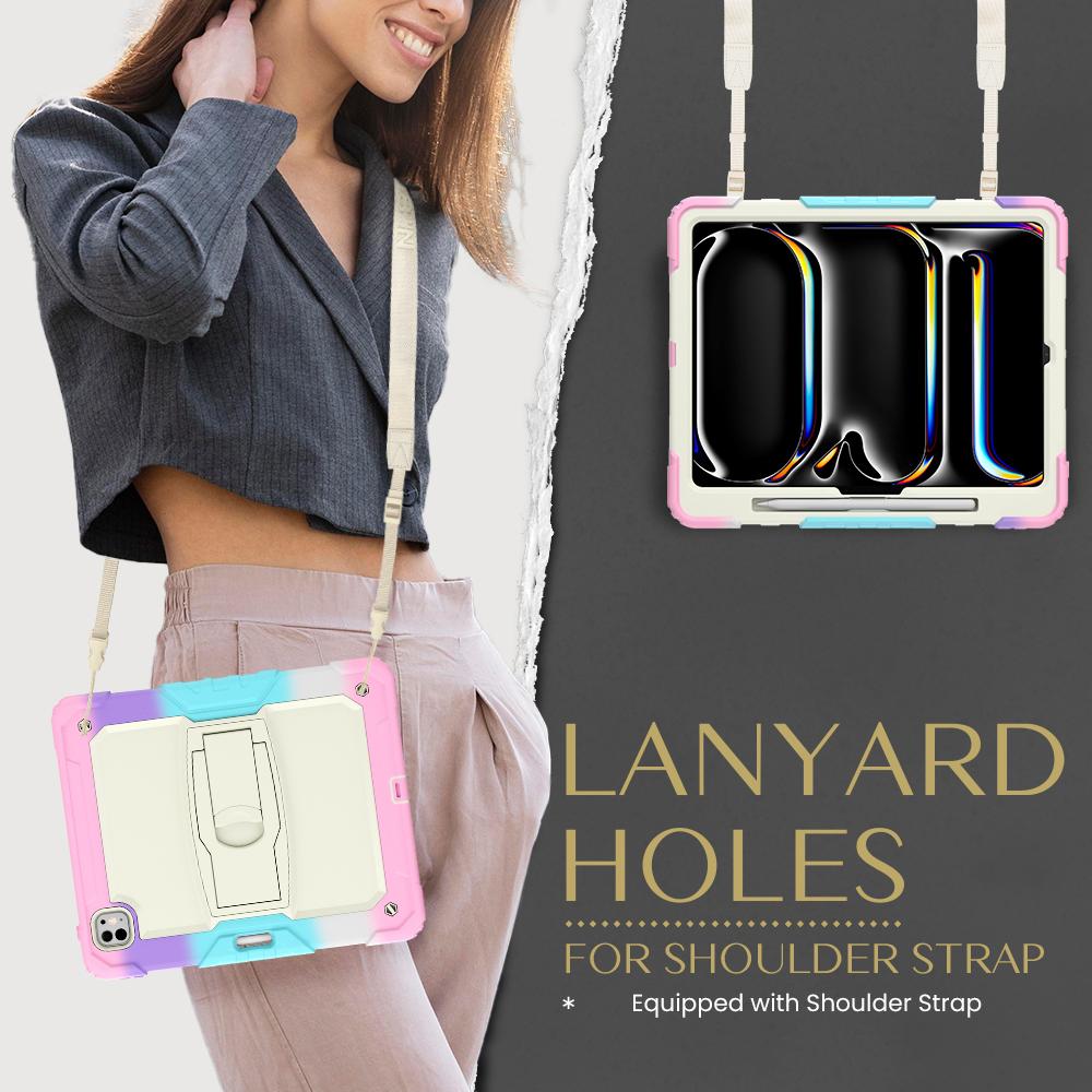 For iPad Pro 13 (2024) Case PC+Silicone Tablet Cover with Pen Slot and Shoulder Strap