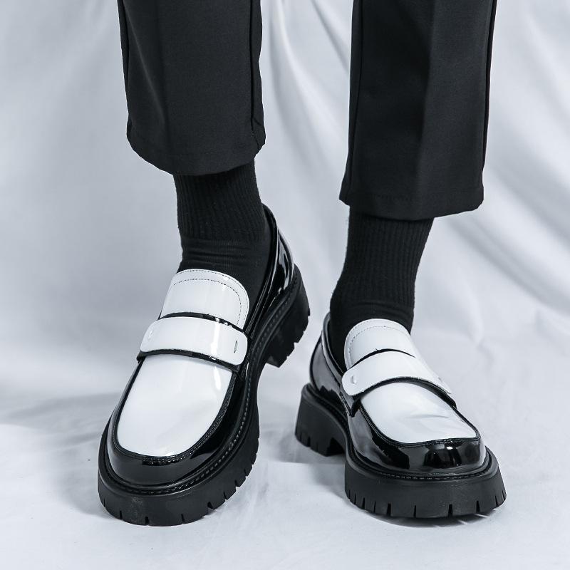 Men's loafers British style business dress glossy leather shoes platform casual one-pedal big head men's shoes large size 46