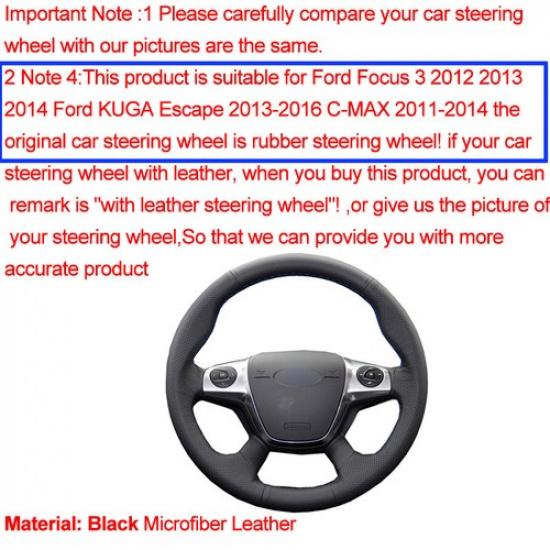 Car Steering Wheel Cover Hand Sew for Ford Focus 2012-2014 Escape 2013-2016 CMAX