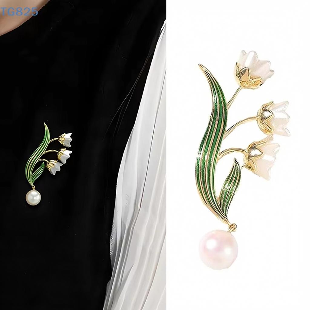 Minimalist Lily of the Valley Brooch High Quality Pearl Enamel Flower Pin Elegant Design for Blazer Suit Accessories