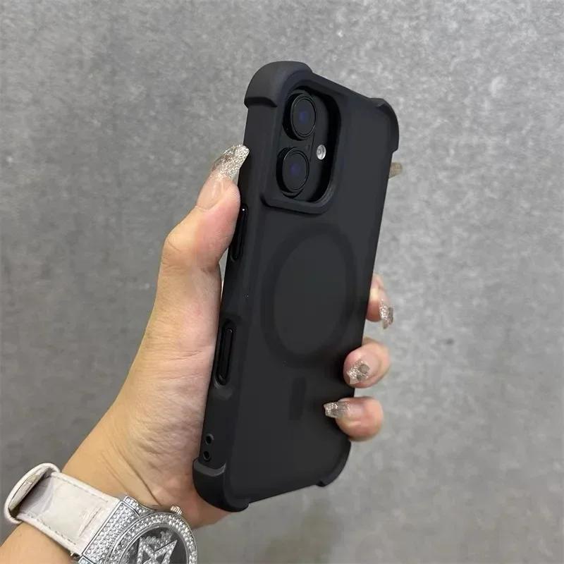 Magnetische Luxus Matte Anti-Schock Rüstung Hülle Für iPhone 17Air 15 14 13 12 16 Pro Max Kabelloses Laden Für Magsafe Abdeckung