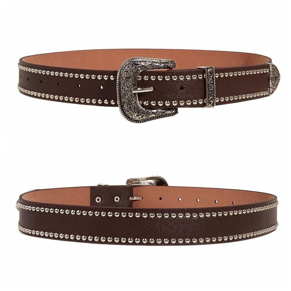Zinc Zinc Alloy Pin Buckle Rivet Waist Belt Punk PU Leather Belt Casual Women Waistband  Women