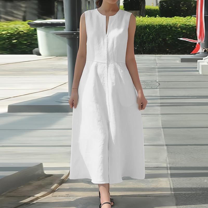 

ZANZEA Women Casual V-Neck Solid Color Loose Summer Sleeveless Dress 3XL белый