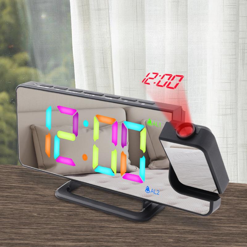 

Новый радиопроекционный будильник LED Большой экран Цифровой дисплей Часы температуры и влажности Настольные электронные часы