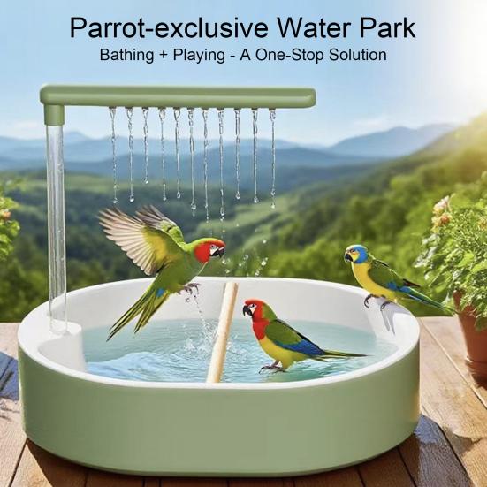 Automatic Bird Bath Parakeet Bath with Circulating Shower System Splash Guard Adjustable Flow Parrot Bath for Cockatiels Macaws Cage Accessory