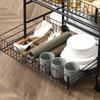 Kitchen Cart Industrial Style Food Carrier With 4 Wheels 2 Baskets And 4 Hooks 60x38x85.5cm Brown Black