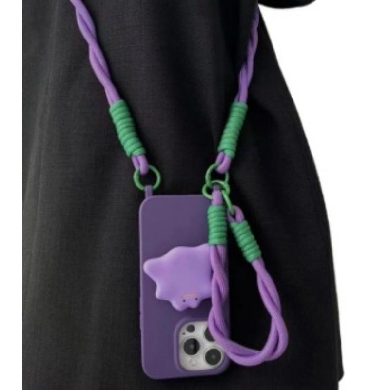 Suitable for 15 Apple Dark Purple Phone Cases Iphone13 Lanyard Crossbody Stand Protective Case Shockproof
