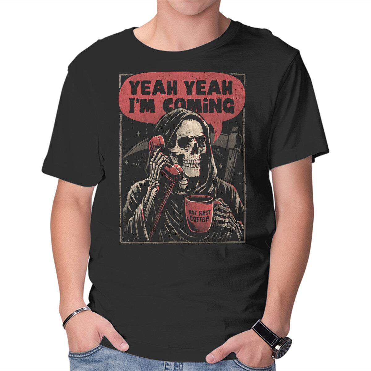 Unisex Crew Neck T-Shirt Death Is Coming Graphic Short Sleeve Casual Tee XXL