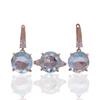 PATAYA Rose Gold Color Inlaid Light Blue Round Shape Artificial Zircon Set