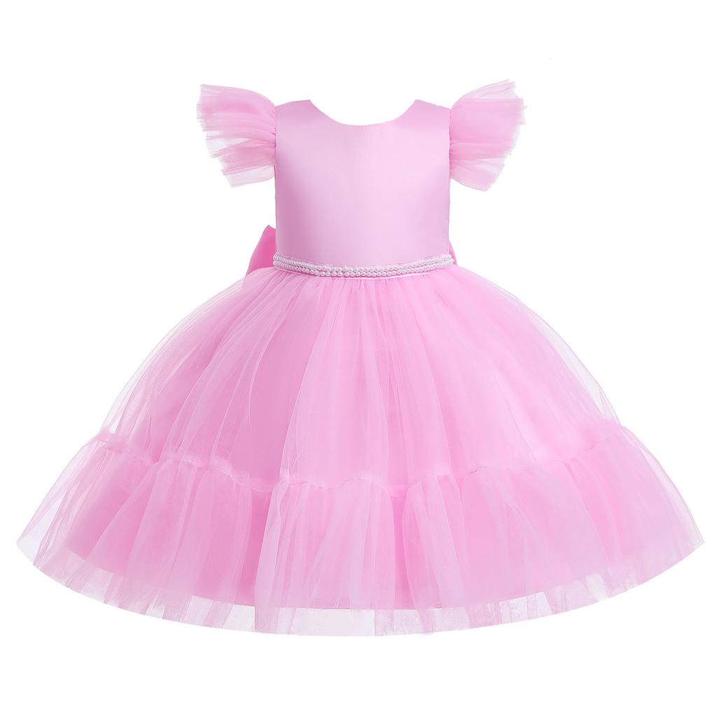 Girl Princess Tutu Ball Dress Flying Sleeves Bareback Bow Mesh Children's Party Wedding Formal Dress