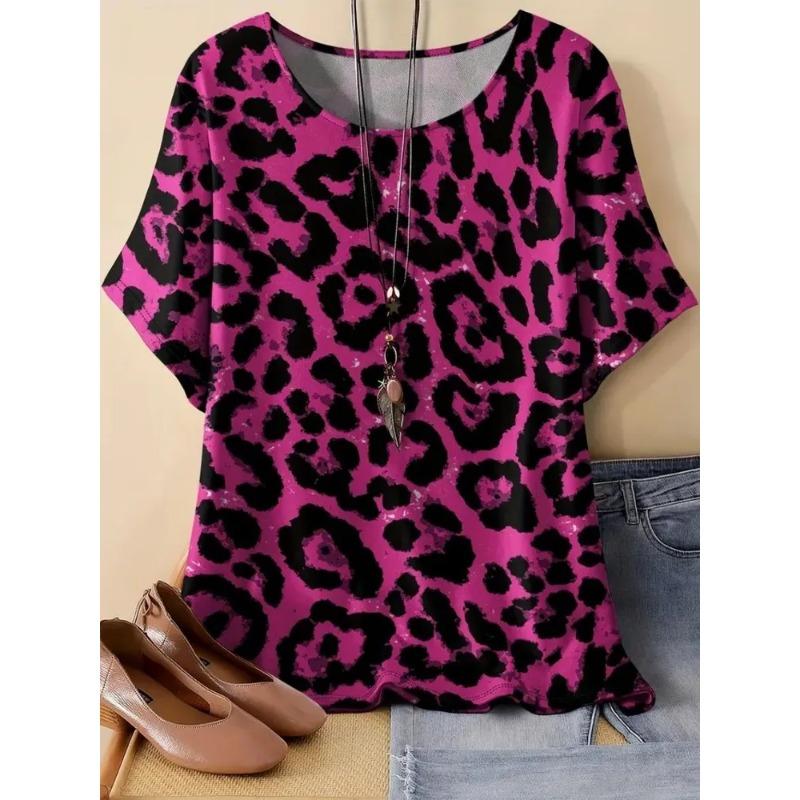 3D printed leopard print pattern summer women s T-shirt fashion breathable versatile trend XS