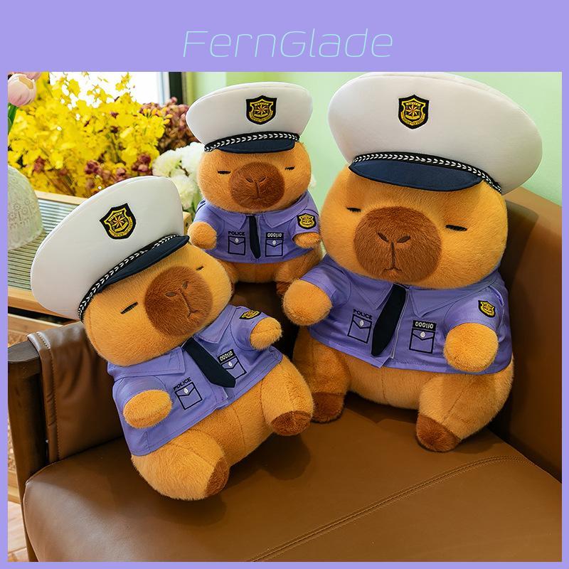 Adorable Police Capybara Plush Toy Soft Cuddly Pillow For Kids Birthday Gift