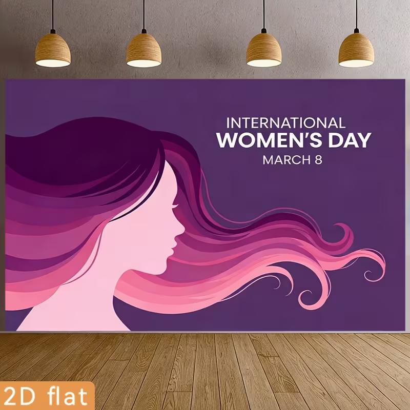 2D March 8 International Women's Day Backdrop, Stylish Purple Pink Woman Silhouette Background