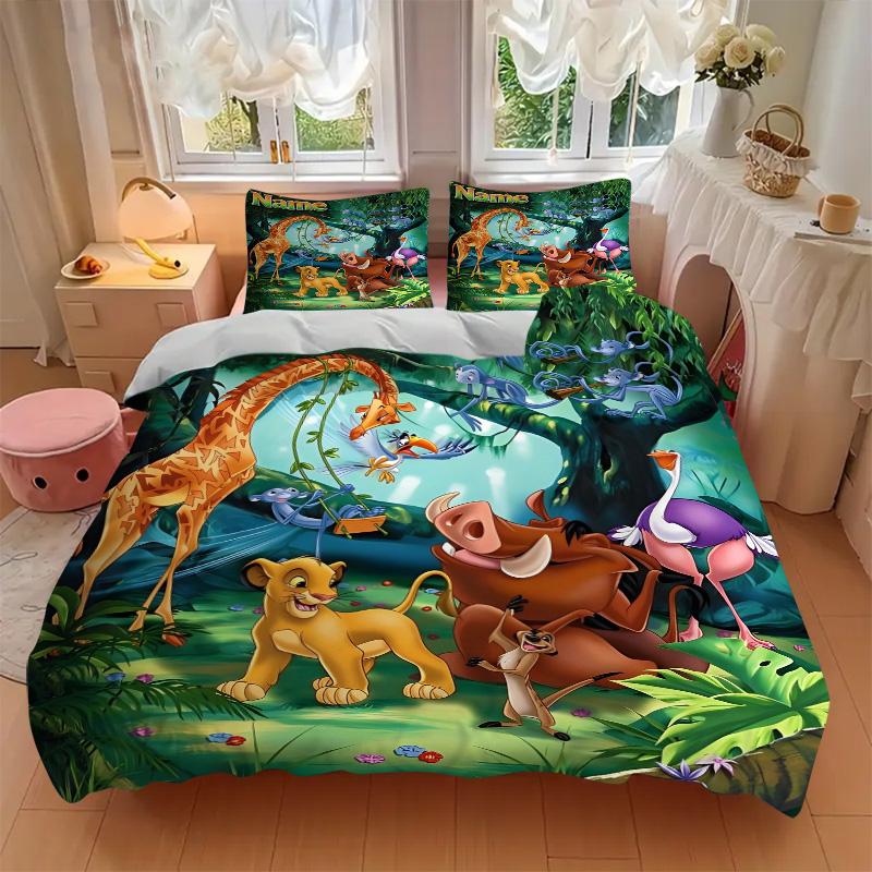 Custom Name Jungle Animals Print 3Pcs Bedding Set Duvet Cover With 2 Bedro Pillowcase Home Birthday Gift