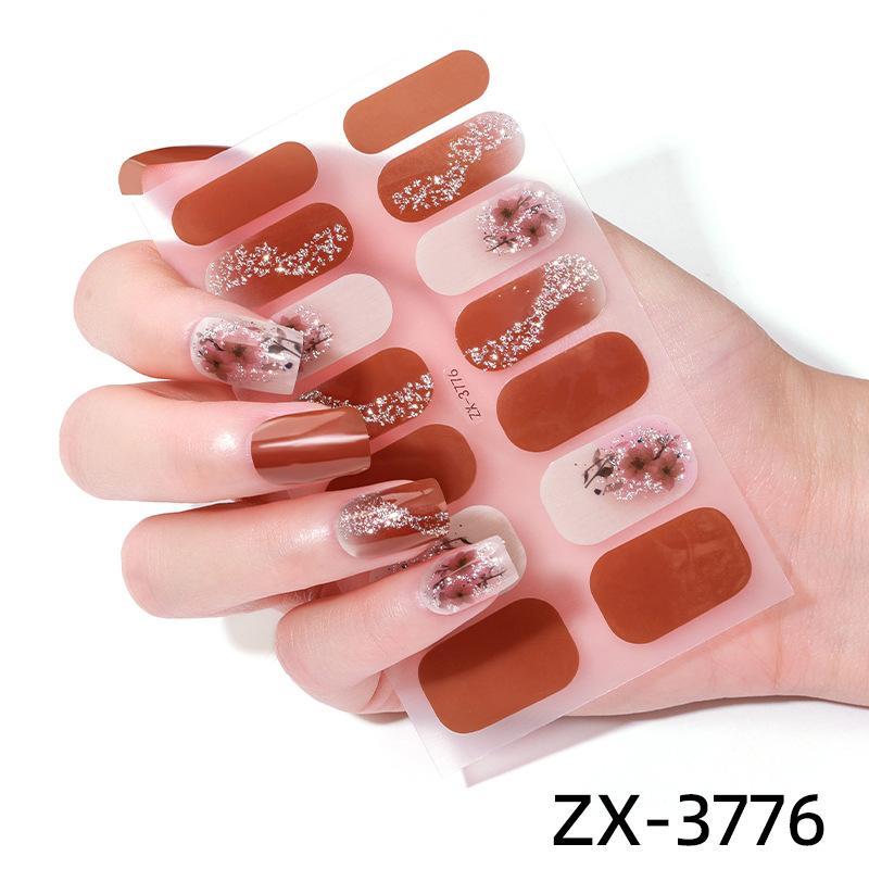 Smudge-dyed Semi-transparent Nail Stickers 3D Nail Polish Film Nail Stickers Onion Pink Checkered Adhesive Nail Stickers