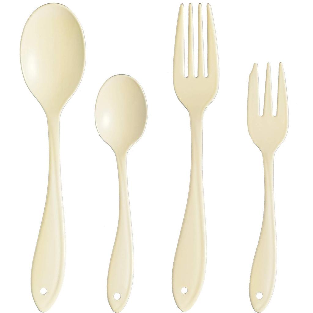 Nagao Enamel Dinner Cutlery Set Made in Japan Tsubame-Sanjo (4 pieces), Ivory,