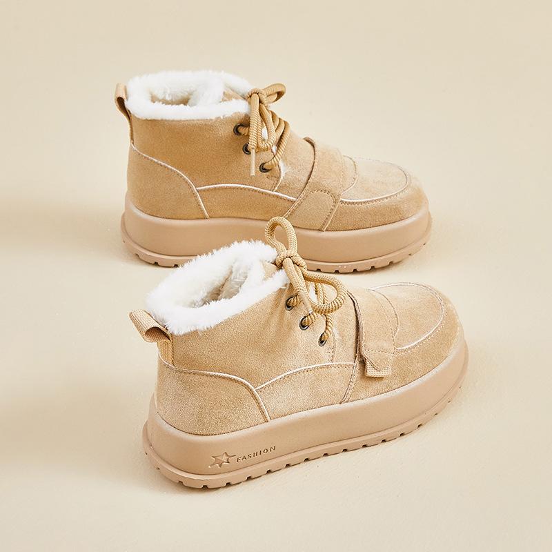 Women's Winter Warm Snow Boots Fuzzy Faux Suede Walking Shoes for Women Casual Anti-Slip Comfortable Chunky Platform Short Booties With Faux Fur Lined