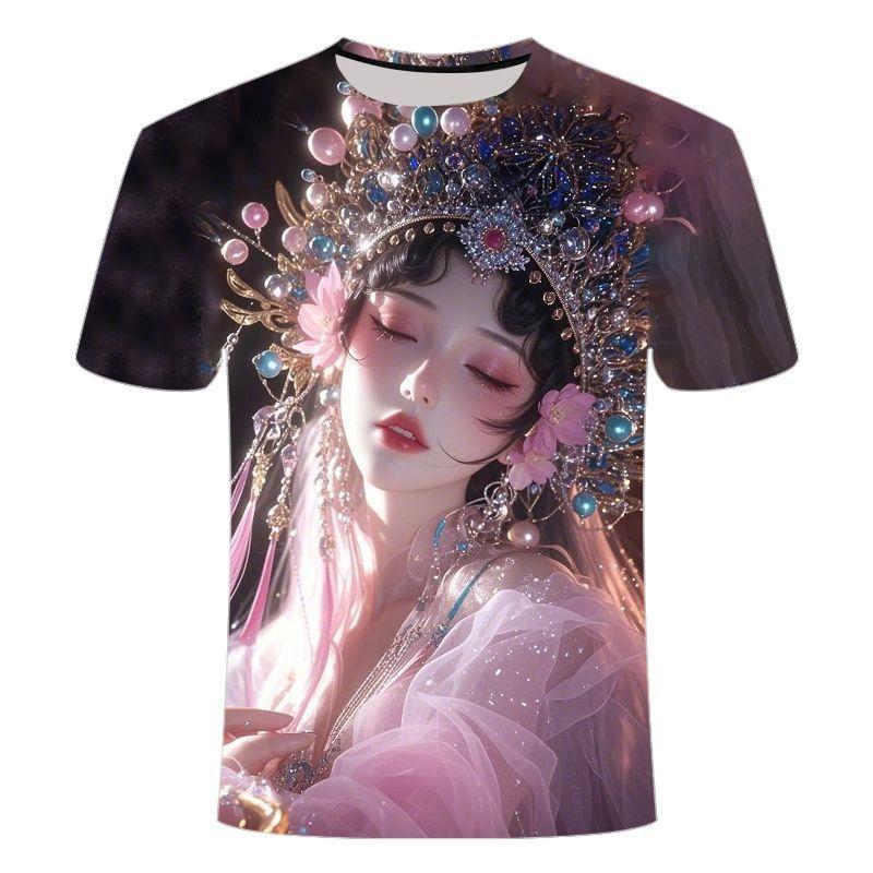 2025 Summer New Peking Short-sleeved Trend Printing Men's and Women's Personalities with The Same Round Neck T-shirt Explosion